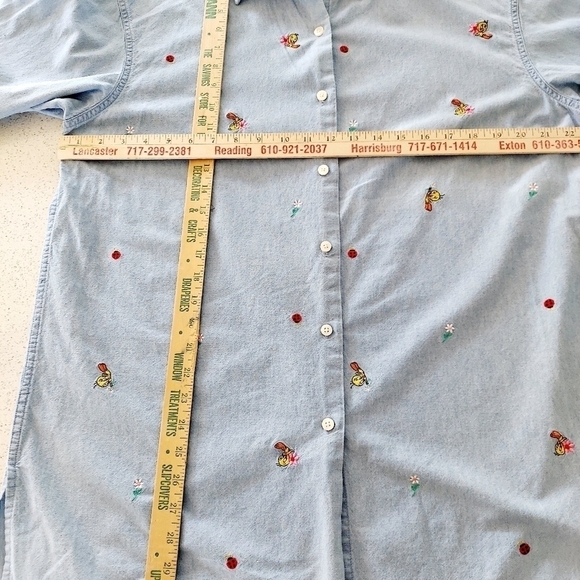 Vintage Warner Bros Tweety Denim Chambray Embroiderd Button-up Shirt Large Tunic - Picture 8 of 14